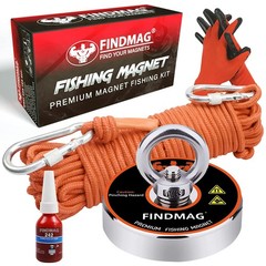 FINDMAG Super Strong Neodymium Fishing 500 LB Single Sided Magnet Kit, Silver