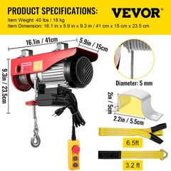 VEVOR Electric Hoist, 1760LBS Electric Winch, Steel Electric Lift, 110V Electric