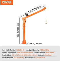 1100 Lbs Electric Pickup Truck Crane with 3500 Lbs Winch for Heavy Lifting