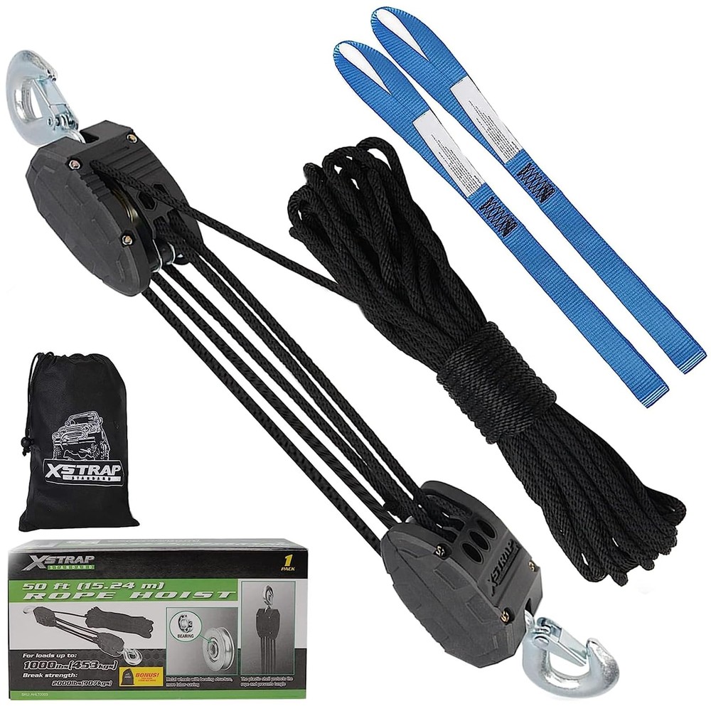 XSTRAP Rope Hoist 50 Feet 50 feet long (1-2 inches wide), Upgraded 50ft Black