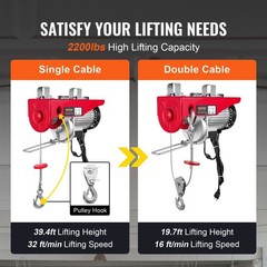 Electric Hoist 2200lb 1600W 110V 40ft Lifting Steel Wire