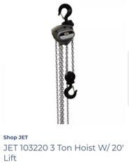 JET 3 Ton L-100 Series Hand Chain Hoist 20 ft. Lift, L100-300-20, 103220