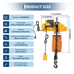 Electric Chain Hoist, 2200 lbs Load, 20 ft Lifting Height, 120V, Single Phase