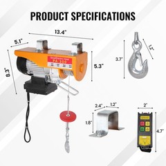 Electric Hoist 330/ 660lbs Crane Winch with Wireless Remote Control 600W 110V