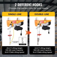 Electric Hoist 660lbs Crane Winch with Wireless Remote Control 600W 110V