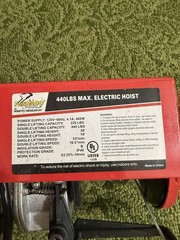440 lb Electric Hoist Overhead Power Lift 120V Crane Lift With Remote Control