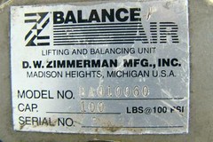 Zimmerman balance Lifting and Balancing Unit 100 lbs @ 100PSI 34624 BA010060