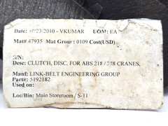 5192182 DISC CLUTCH FOR ABS 218/238 CRANES LINK BELT