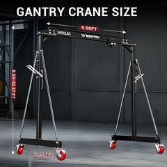 1.5 Ton Portable Gantry Crane, Adjustable Height & Width, Steel I-Beam, Black