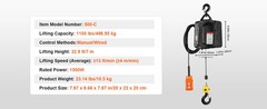 1500W Electric Hoist Winch 1100LB Wireless Remote Overload Protection Crane