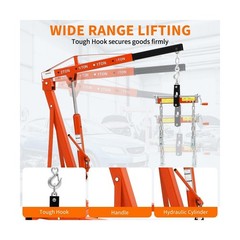 2 Ton Folding Hydraulic Engine Hoist with Load Leveler 4400 LBS Capacity Heav…