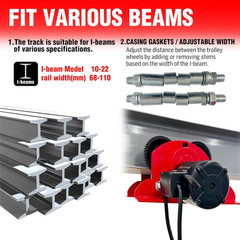 Electric Trolley for Power Hoist 1100LBS Capacity,Fit 2.68-4.33 in I-Beam,Push G