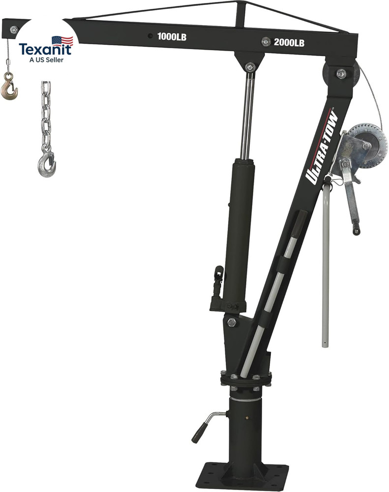 Hydraulic Pickup Truck Crane with Hand Winch – 2000-Lb. Capacity