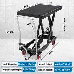 28.5″ Hydraulic Lift Table Cart 500Lbs Single Scissor Lift Table w/Anti-Slip Pad