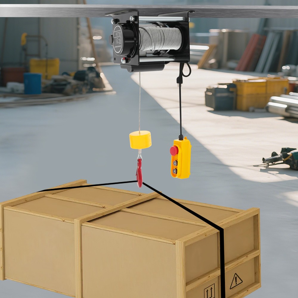 880Lbs Electric Winch Hoist w/Emergency Stop, 100ft Cable for Garage/Lifting US