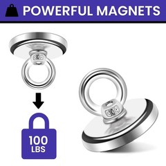 MIKEDE Strong Neodymium Fishing Magnets 6 Pack, 1.26″(32 mm)-100lbs, Silver