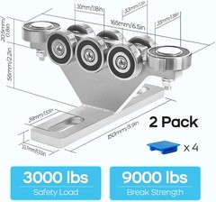 6+2 Wheel Electric Hoist Trolley for 1-5/8″ Strut Channel, Anti-Lock & Silent