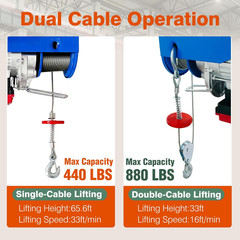 880Lbs Lift Electric Hoist,Wireless/Wired 2 in 1,110V Electric Hoist Winch,Elect