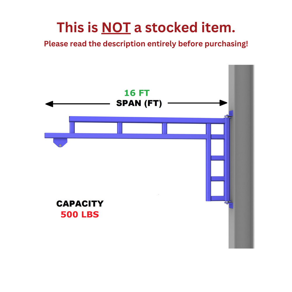 GORBEL WORK STATION JIB CRANE, WALL MOUNTED – 500 LB CAPACITY, SPAN 16 FT