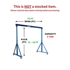GORBEL ADJUSTABLE GANTRY CRANE – 2 TON CAPACITY, SPAN 12 FT, ADJ. HUB 15-18 FT