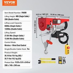 Electric Hoist Crane Winch 1320 lbs 328 ft Wireless & 14 ft Wired Remote