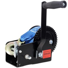 2000LBS Hand Winch with 26FT Blue Strap, Black, Two-Way Ratchet