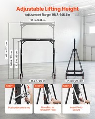 VEVOR Adjustable Gantry Crane 4400 lbs Portable Lift Hoist Frame 98.8″ to 146.1″