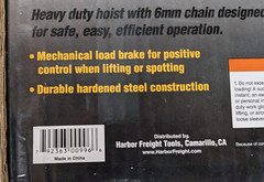 1 Ton Chain Hoist Central Machinery Grade 80 Steel Chain Model 00996 w/Box