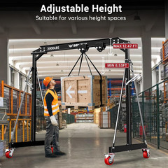 1.5 Ton Portable Gantry Crane, Adjustable Height & Width, Steel I-Beam, Black