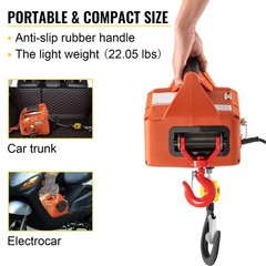 1100lb 1500W 25ft Electric Hoist & Winch with Remote & Protection