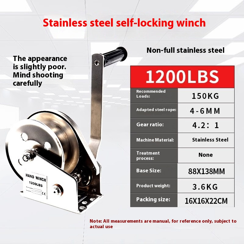 Stainless Steel Hand Winch Manual Winch Small Rustproof Lifting Crane