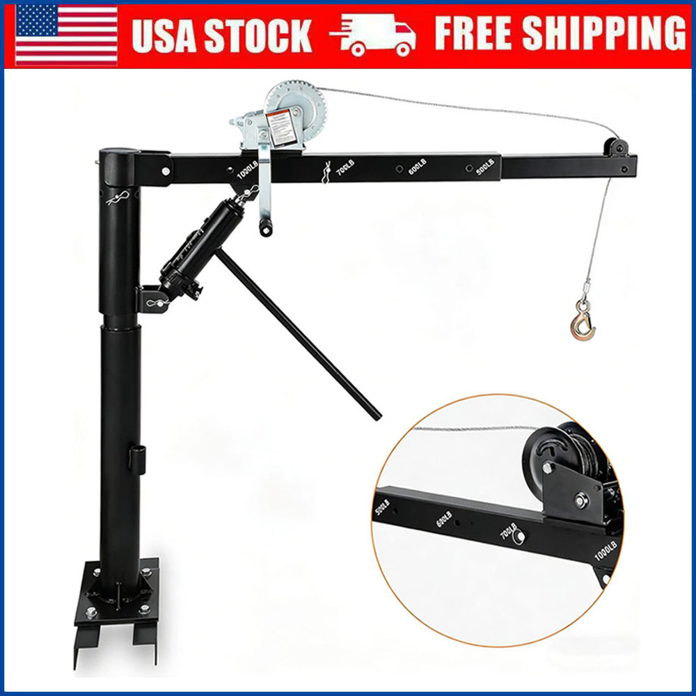 1000 Lbs Pickup Truck Crane Hoist Crane 360° Swivel Hoist Lift w/ Manual Winch