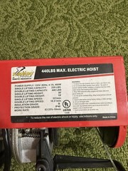 440 lb Electric Hoist Overhead Power Lift 120V Crane Lift With Remote Control