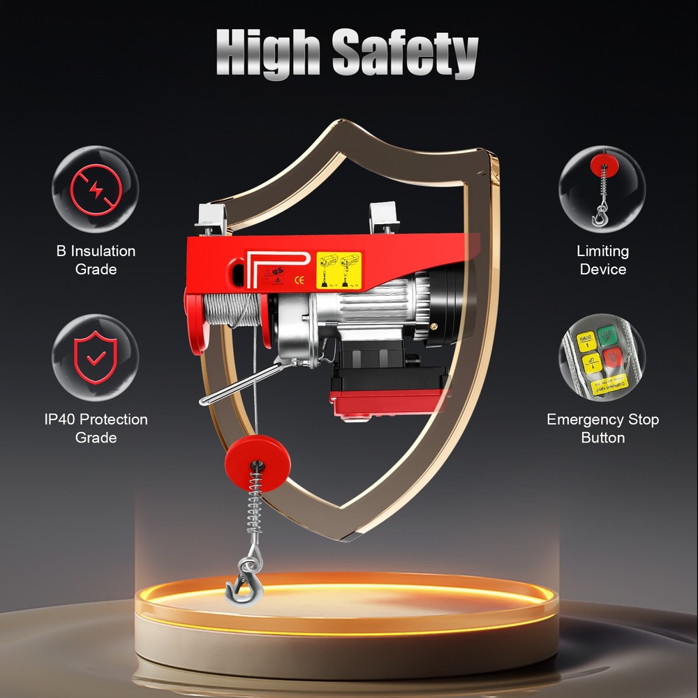 Electric Hoist 110V Electric Winch 220-440lbs w/Wired & Wireless Control 2 in1