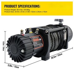 SIHAO 13500LBS 12V Electric Winch Synthetic Rope for 4×4 Truck ATV Off Road