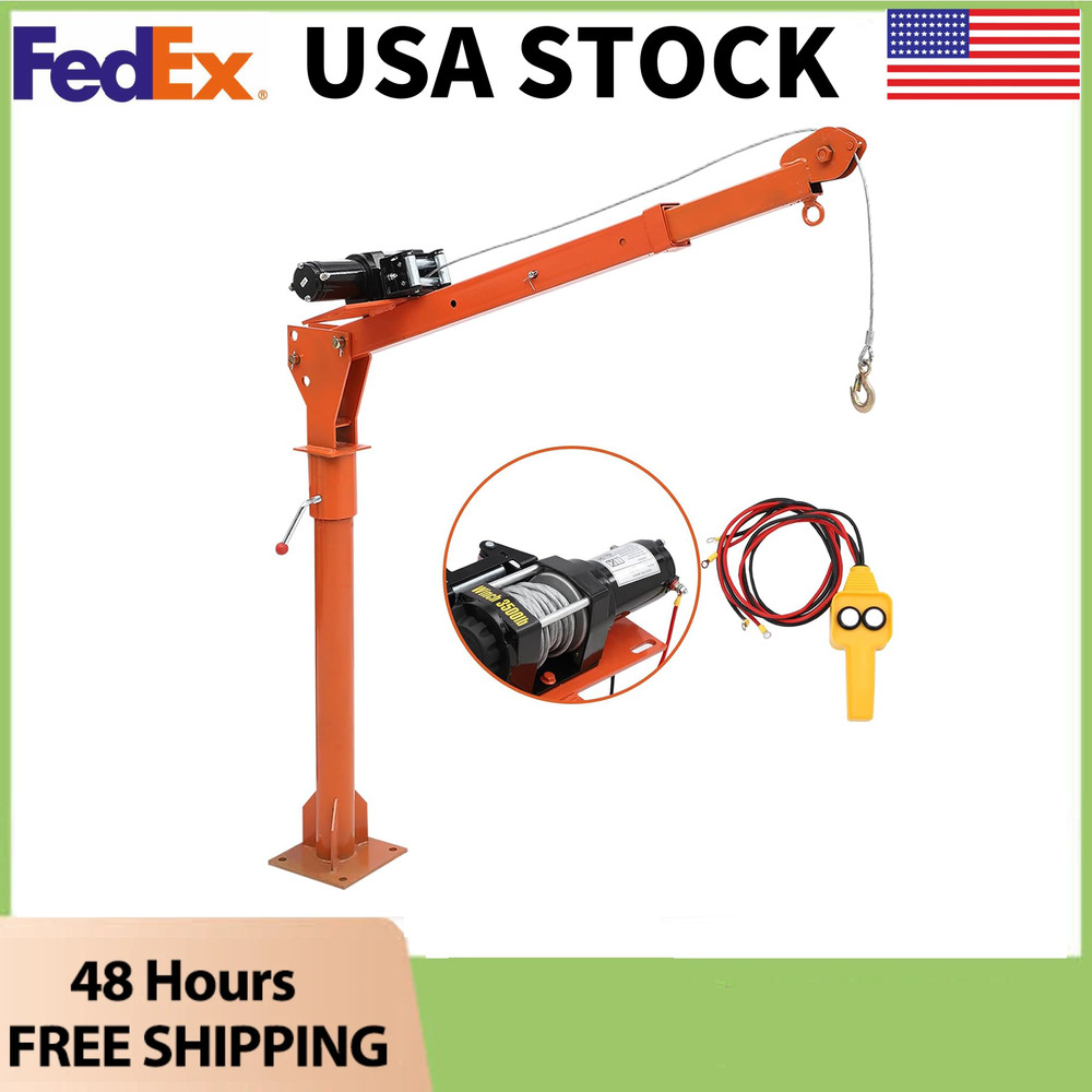 1100Lbs Folding Hydraulic Pickup Truck Crane Hoist W/Electric Winch,360° Swivel