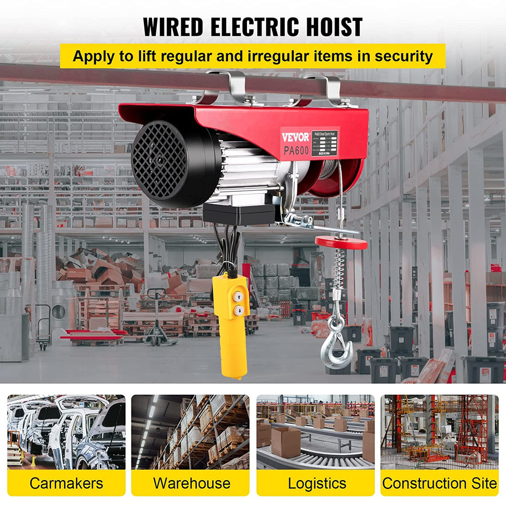 110V Electric Chain Hoist With Wireless Remote Control 1320LBS 600KG Overhead Ga