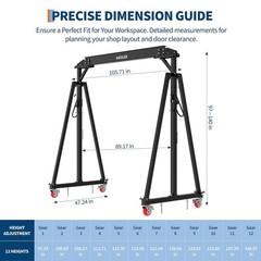 Adjustable Gantry Crane, Height Adjustable 97″ to 141″, 2 Ton(4400 LBS) Capacity