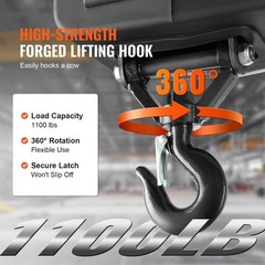 1100lb 1500W Hoist Winch, 22.9ft Max Height, Manual/Wired/Wireless, Steel Hook