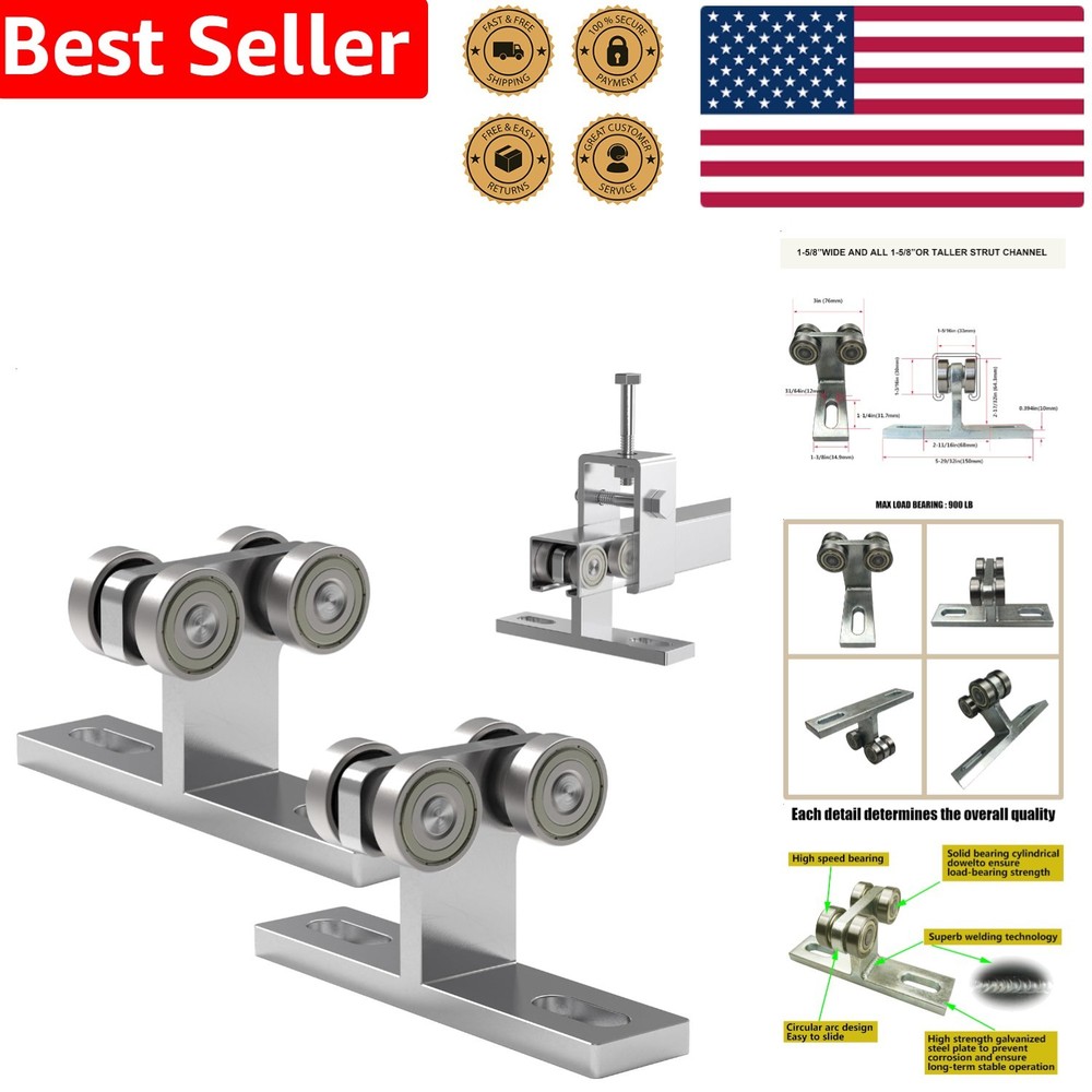Hoist Trolley 4-Wheel Heavy-Duty Strut Channel Roller System 1-5/8