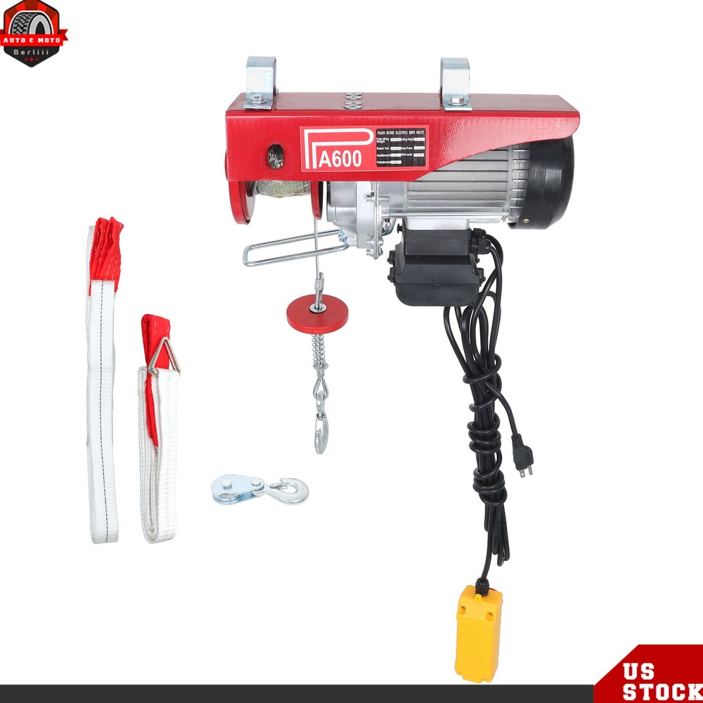 1320lbs Mini Electric Hoist 14ft Wired Remote Control 20-40ft Height 110V 1150W