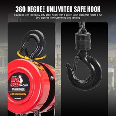 BIG RED Hand Chain Hoist 1 Ton 2000 Lbs Capacity 1 (2,000 lb), Red