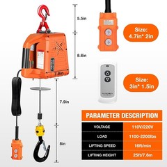 3 in 1 Electric Hoist Winch,2200 lbs Manual/Wired/Wireless Remote Control,110…