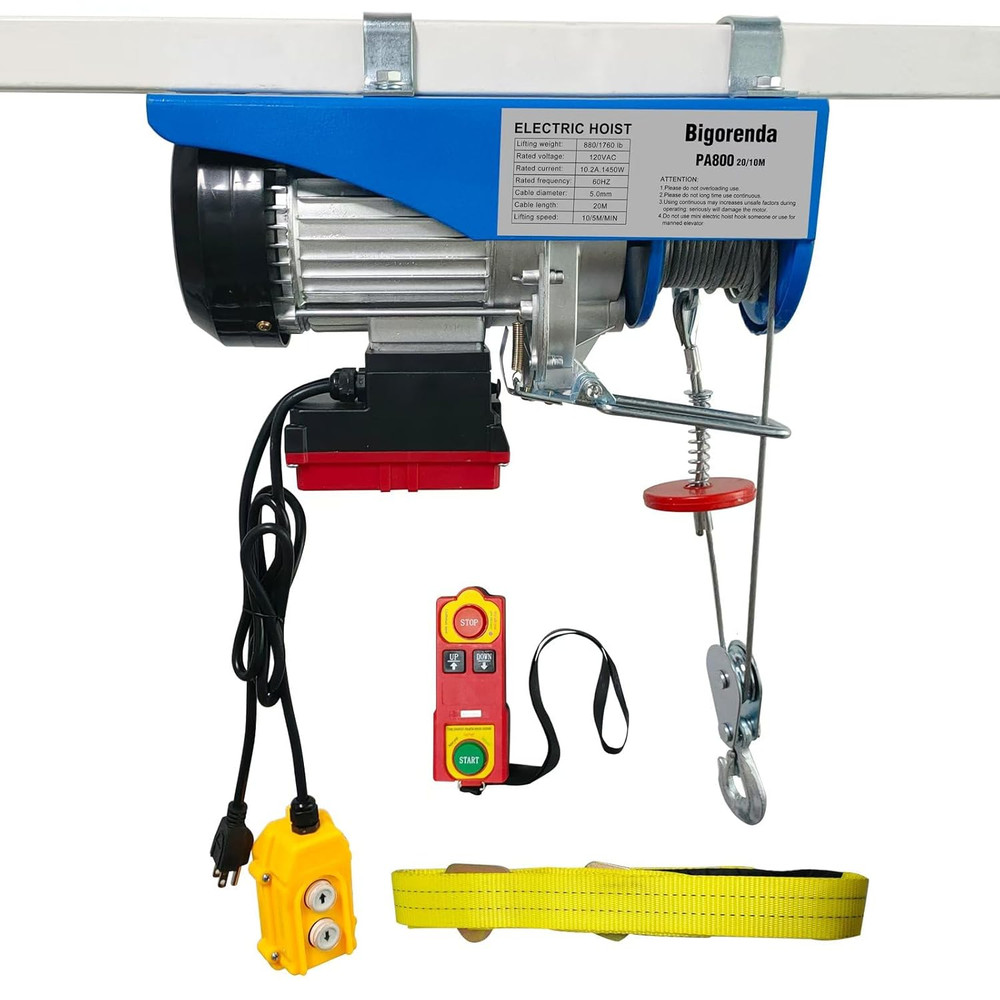 2-in-1 Electric Hoist 1760Lbs 110V with Wireless and Wired Remote Control