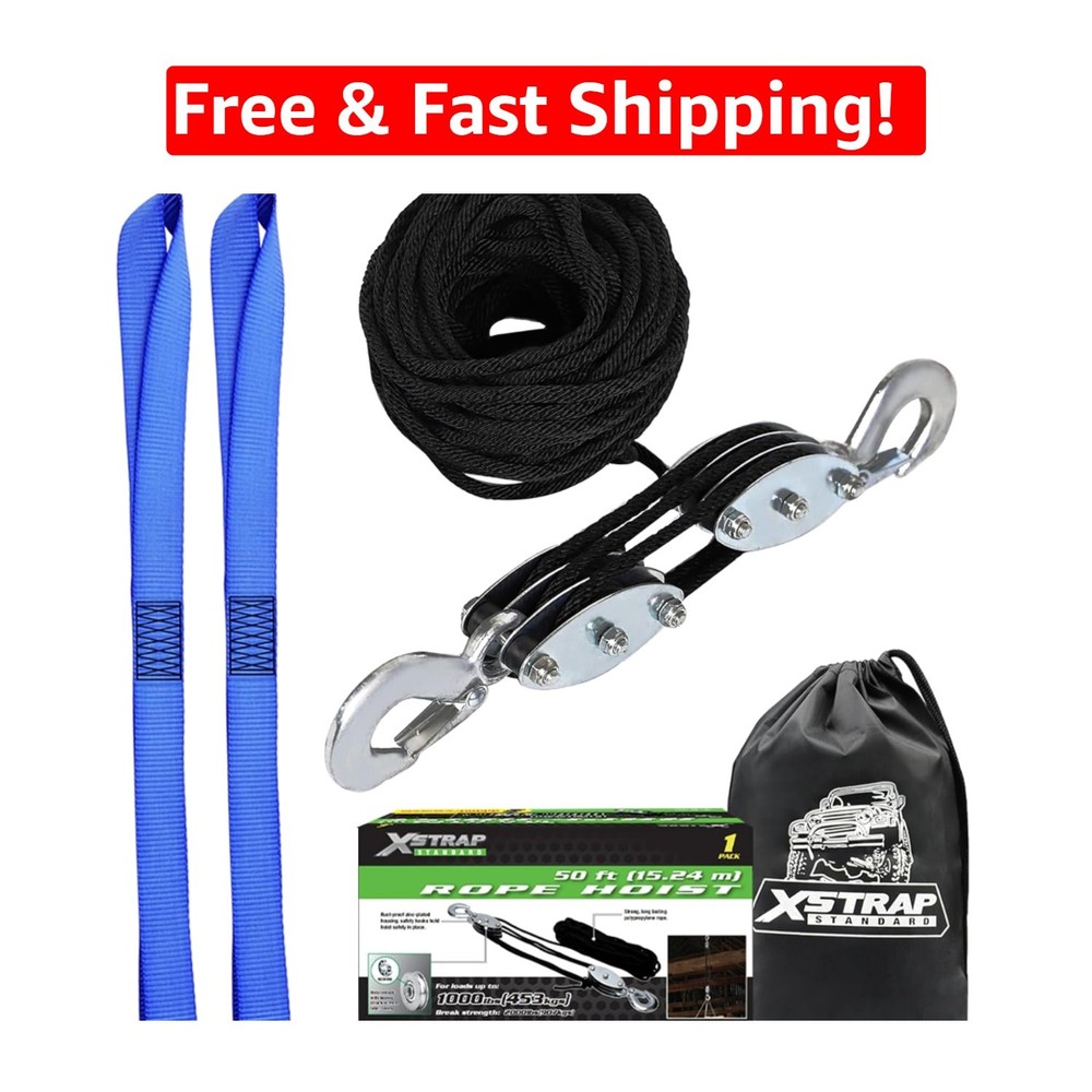 Heavy-Duty 2,000 LB Breaking Strength Hoist – 50 FT Pulley System for Lifting
