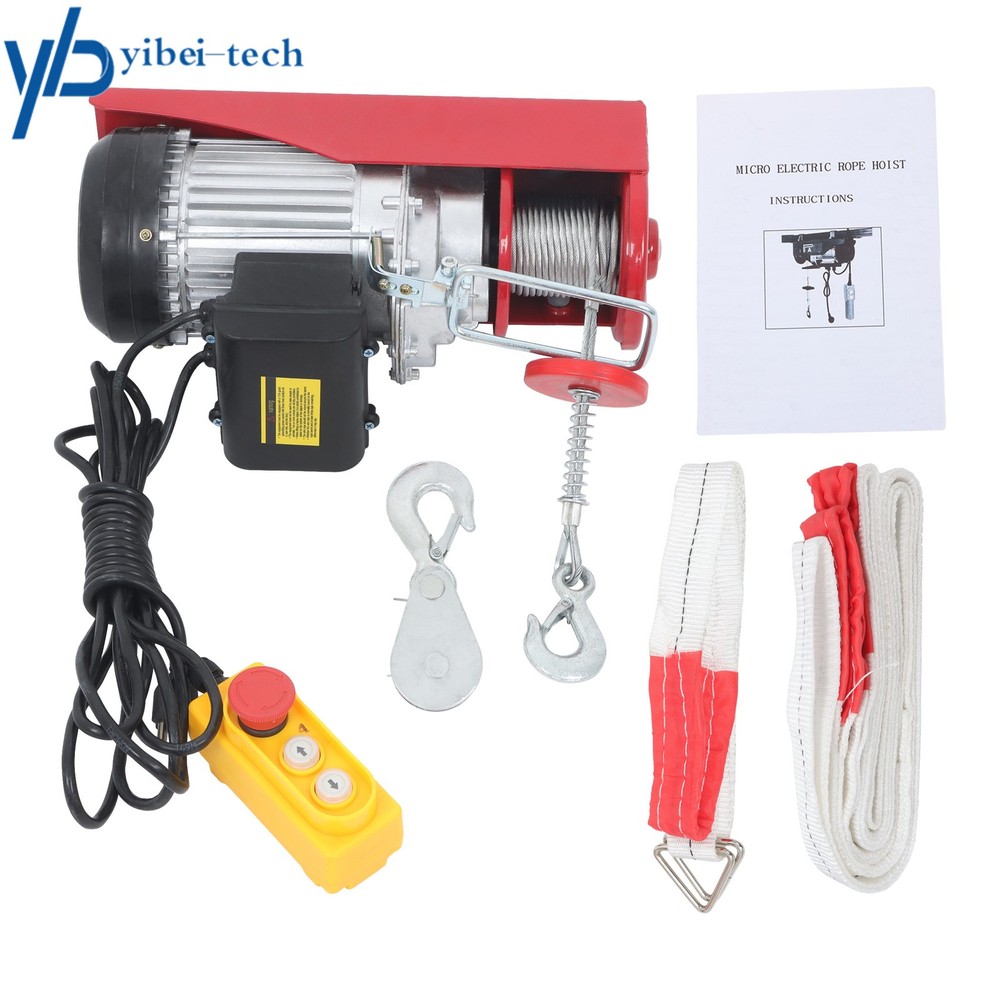 850W Electric Hoist 880lbs Crane Winch with Wired Remote Control 110V