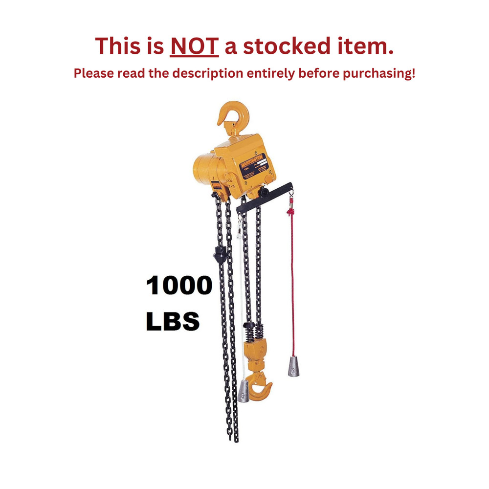 HARRINGTON TCR CORD CONTROLLED AIR HOIST, 1000 LB CAPACITY, 10 FT LIFT