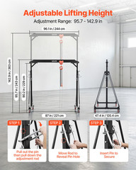 Adjustable Gantry Crane 2200lb Portable Shop Hoist w/ Trolley Lift