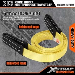 Heavy-Duty 4000 LB Strength 65 FT Rope Hoist & 2PK 8 FT Lift Sling – Black