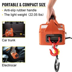 3-in-1 1100LBS Portable Electric Hoist Winch 25ft Lifting Hoist Steel Rope